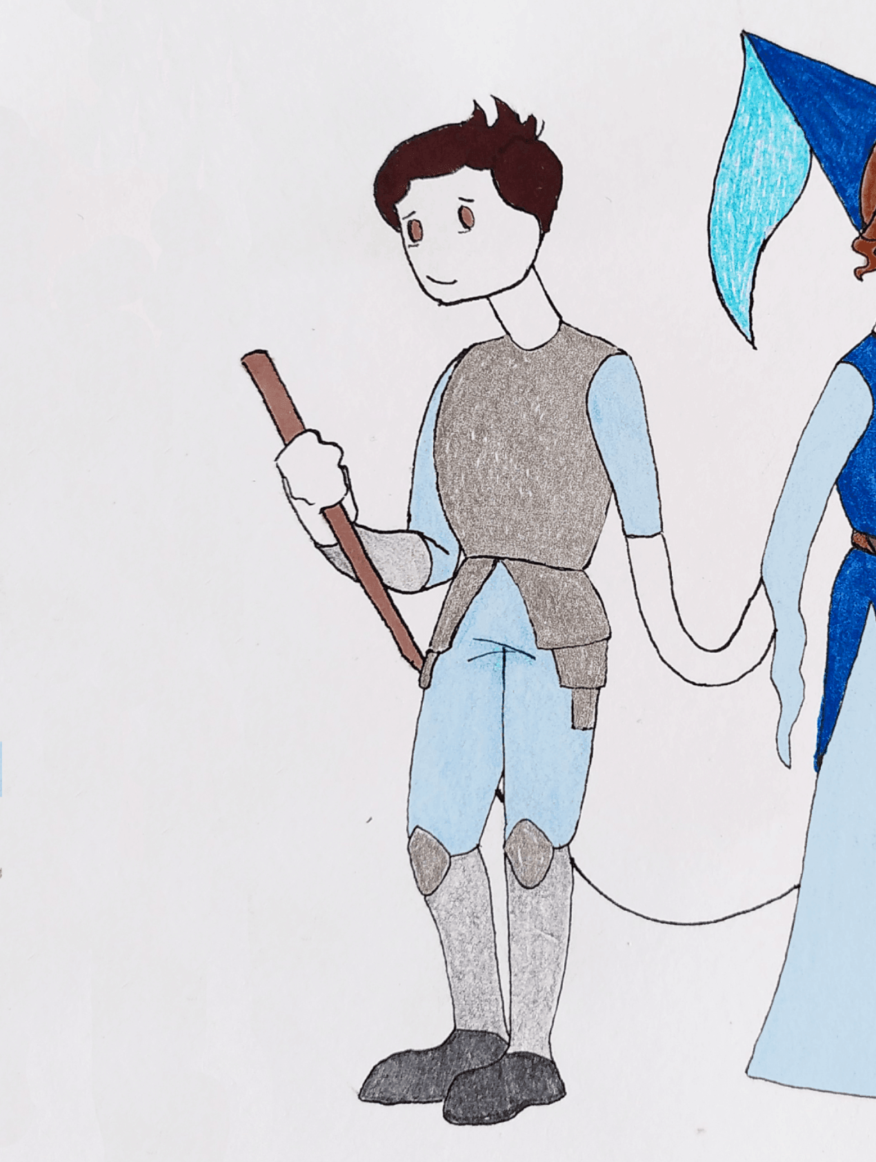 Leo, a guard-knight from Tiffany's tower, with plate armour and a staff